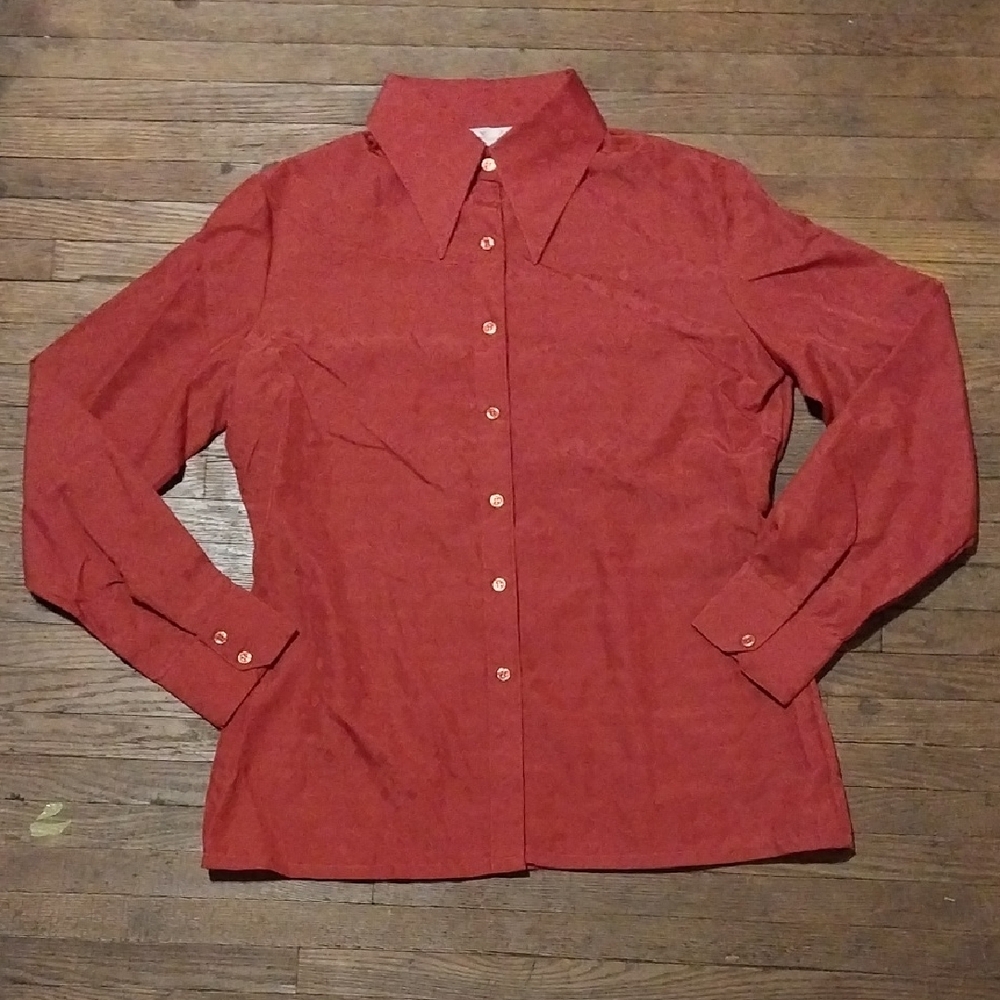 70s Blood Orange Button-Up Shirt with Triangles